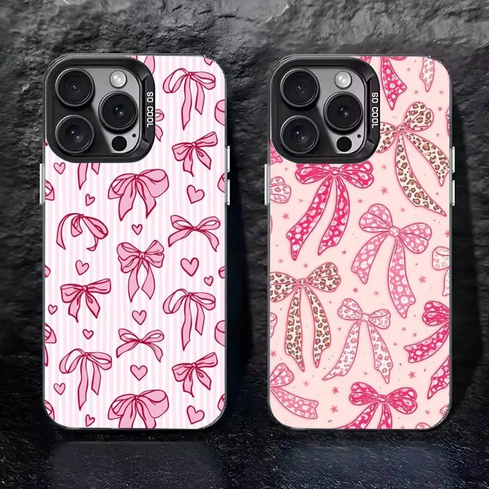 

Pink Bow Phone Case For Phone 17 16 15 14 13 12 11 Pro Max XS Max 7 8 Plus Shockproof Silicone Matte Cover