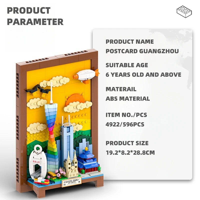 Bloques de construcción de postales de ciudad de China Guangzhou, pintura artística para colgar en la pared, juguete de ensamblaje de partículas pequeñas, decoración del hogar, 596 Uds., 49220
