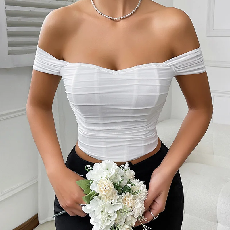 

White Strapless Crop Tops Open Back Zipper Woman's Corset Sexy Slim Shaper Camisole Elegant Outerwear Bones Tank Top Short Vest