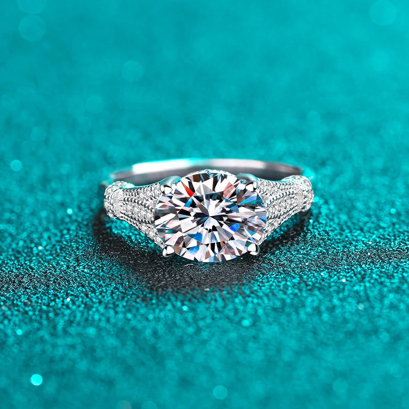 Moissanite Ring  S925 Sterling Silver 3ct Pigeon Egg Moissanite Band for Women