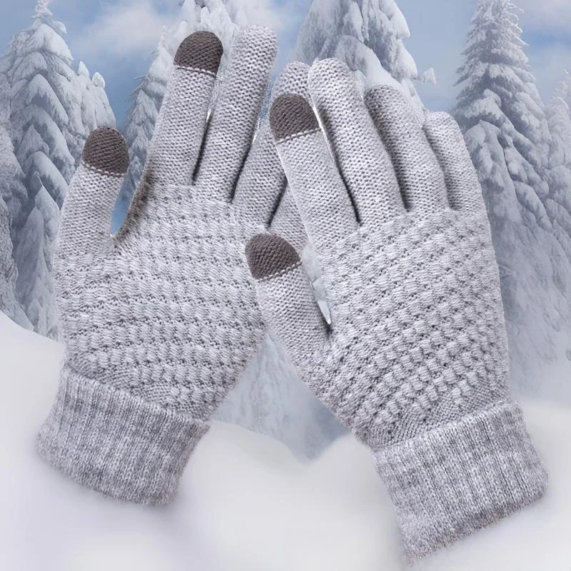 Guanti da donna più velluto ispessito a prova di freddo carino touch screen da ciclismo guanti in maglia di lana calda