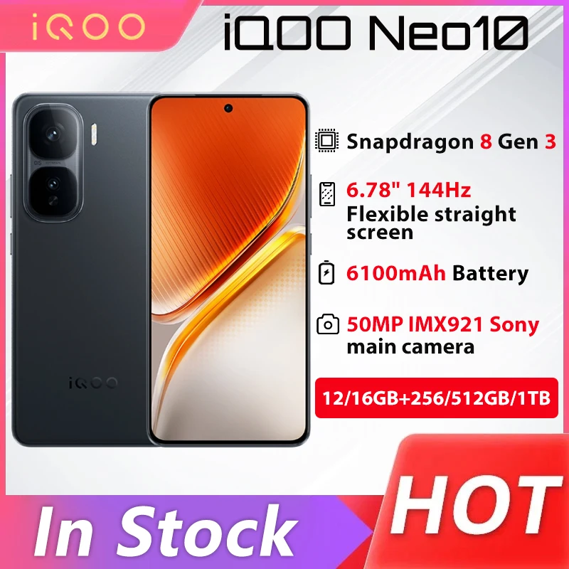 Originele VIVO iQOO Neo 10 mobiele telefoon 6100 mAh batterij 120 W SuperVOOC 50MP 6,78 inch AMOLED 144 Hz Snapdragon 8 Gen 3 NFC OTA