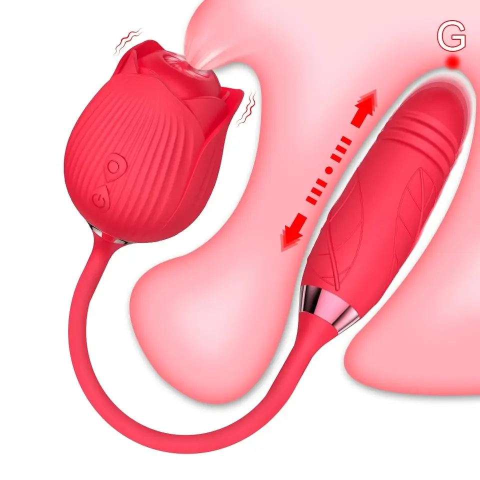 Consolador vibrador de empuje de succión de rosa para mujer, estimulador de clítoris y pezón, huevo vibrador, lengua, lamiendo clítoris, juguete sexual con ventosa