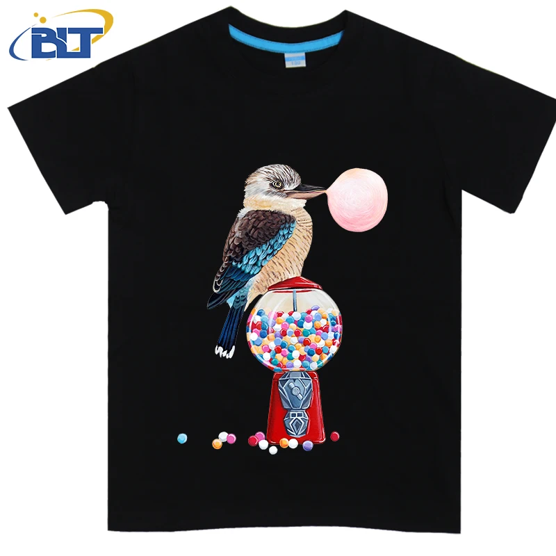 Vogel Gumball Machine Kookaburra Bedrukt Kids T-Shirt Zomer Katoen Korte Mouwen Casual Tops Geschikt Voor Jongens En Meisjes