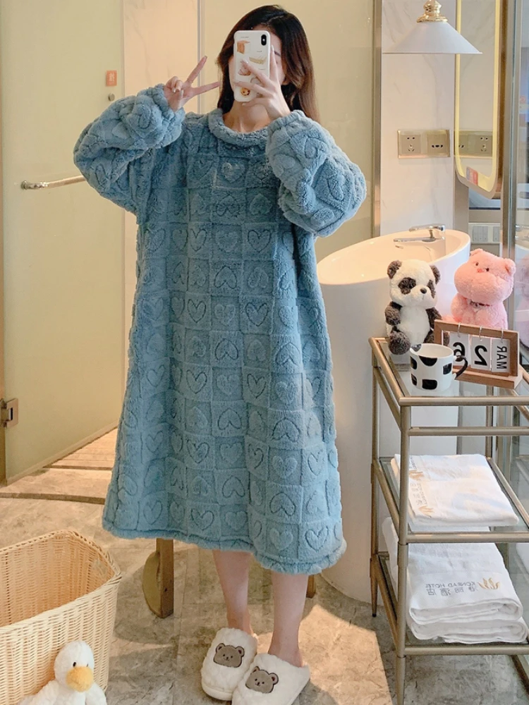 Baggy Nightgowns Women Autumn Sweet Fashion Soft Slouchy Popular Simple Comfortable Warm Long Sleeve Homewear Schoolgirls Daily