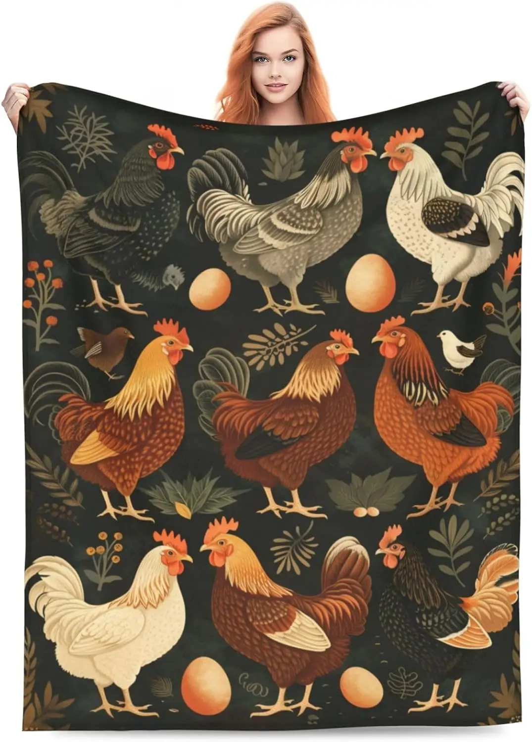 Cobertor de frango para crianças e adultos, cobertores de flanela para frango, cobertor retrô de planta para sofá, cama, sala de estar