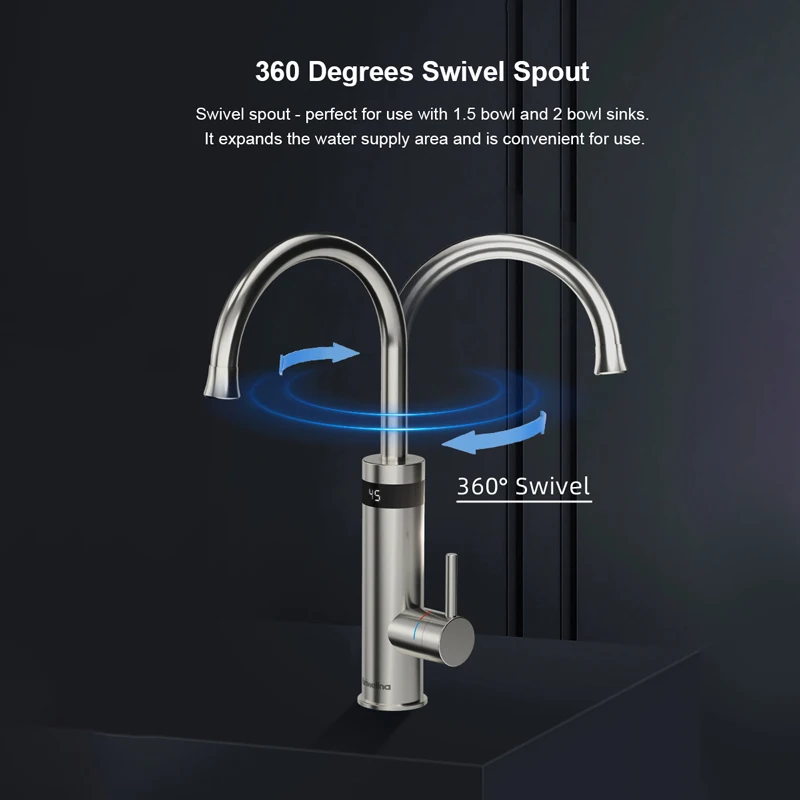 Briwellna-grifo de agua caliente instantáneo, grifo eléctrico gris de bronce para cocina, calentador de flujo de 220V, calentador de agua eléctrico