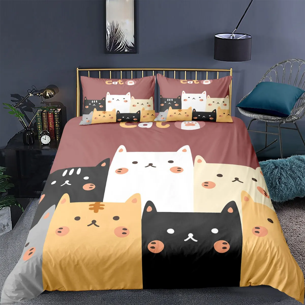 Imagem -04 - Desenhos Animados Gato Imprimir Duvet Cover Grupo Conjunto de Cama para Animais com Fronha Cobertura Consolador para Quarto Decoração King Size Pcs Pcs