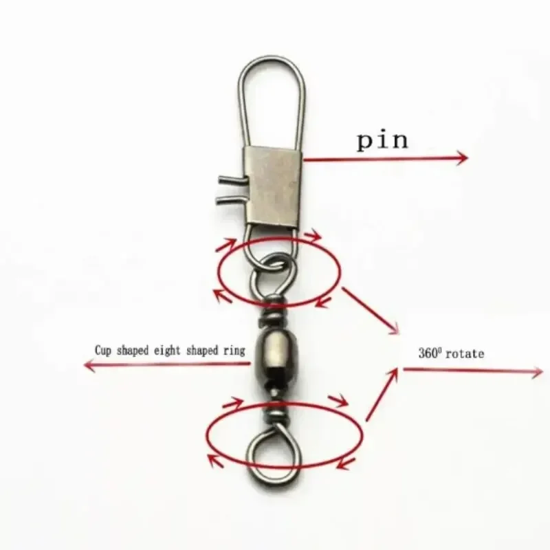 4 Size 100pcs/Pack Swivels Fishing Connector Pin Bearing Rolling Swivel Snap Fastlock Clips Fishhook Fishing Tackle Accessories