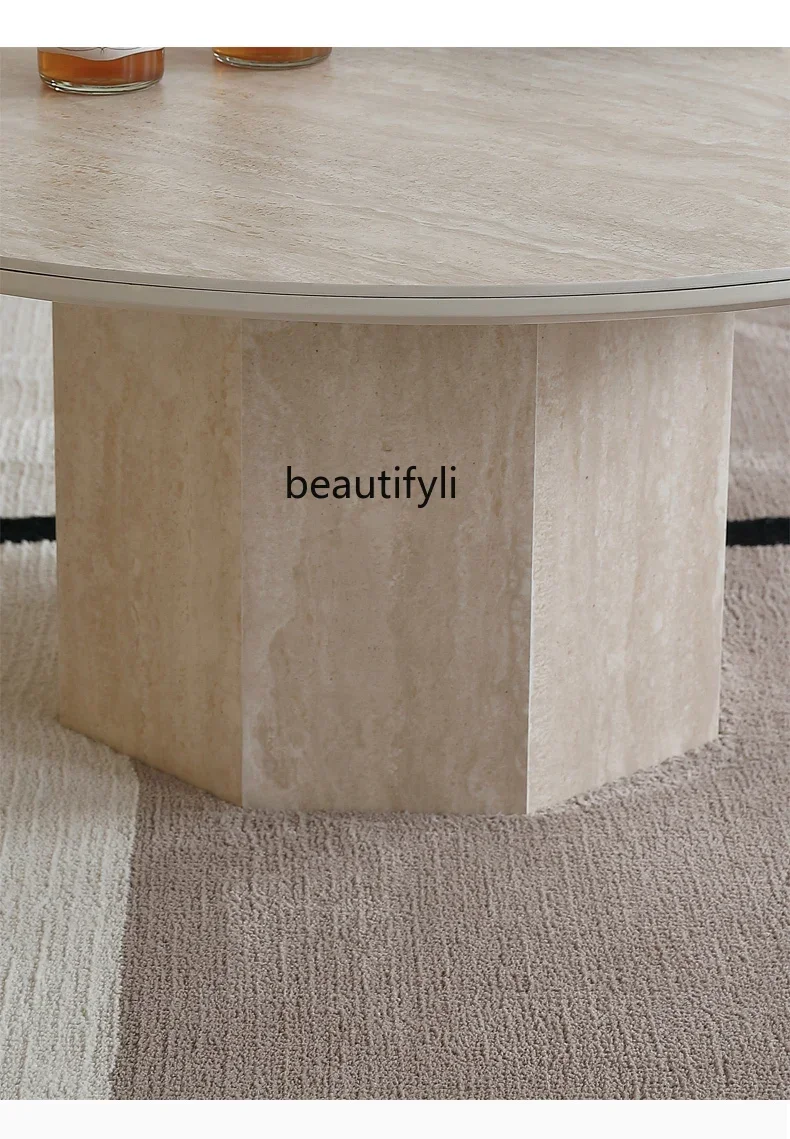 طاولة قهوة على طراز Qiji طاولة قهوة رخامية مستديرة مصممة على شكل كهف فرنسي لوحة حجرية أثاث طاولة قهوة مستديرة #6