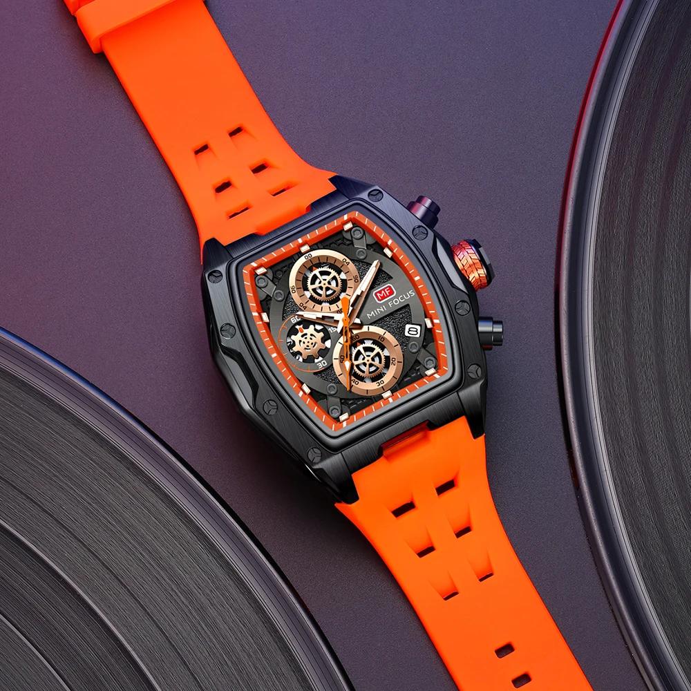 ミニフォーカススポーツクォーツ時計男性用クロノグラフカレンダーカジュアルシリコンストラップファッションビジネスメンズ腕時計トップブランド時計