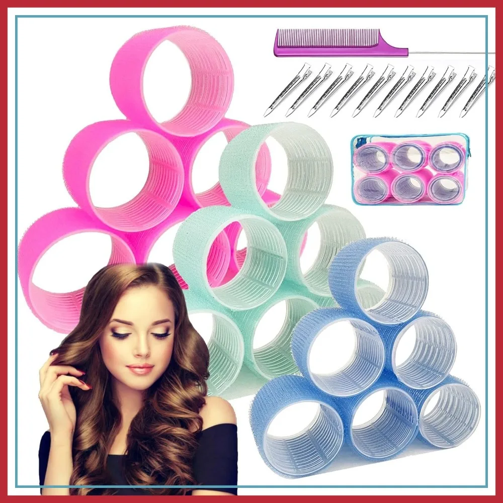 

3'' Extra Large Hair Rollers Set, 31 PCS Jumbo Self-Grip Velcro Rollers for Long Hair, Salon Volume & Big Curls, 3 Sizes, Includes Clips & Comb, Travel Pack