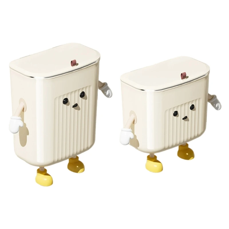 

Kitchen Compost Bin Cartoon Hangings Trash Can with Lid Cabinet Door Under Sink