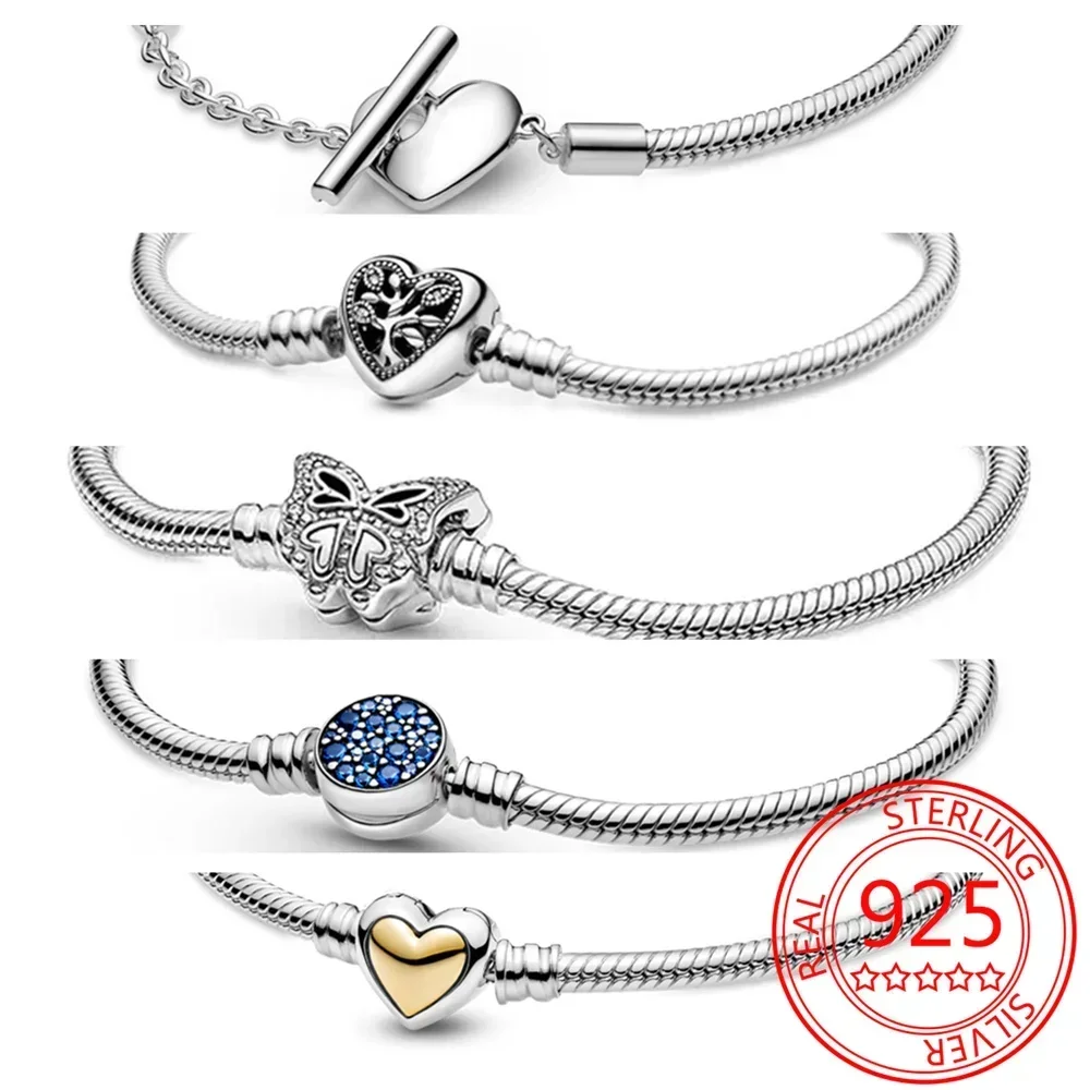 Disney Momenten Sprankelende Mickey Muis Hart Gesp Slang Ketting Armband 925 Sterling Zilver Type Belangrijkste Steen Kant Steen Voor Vrouwen