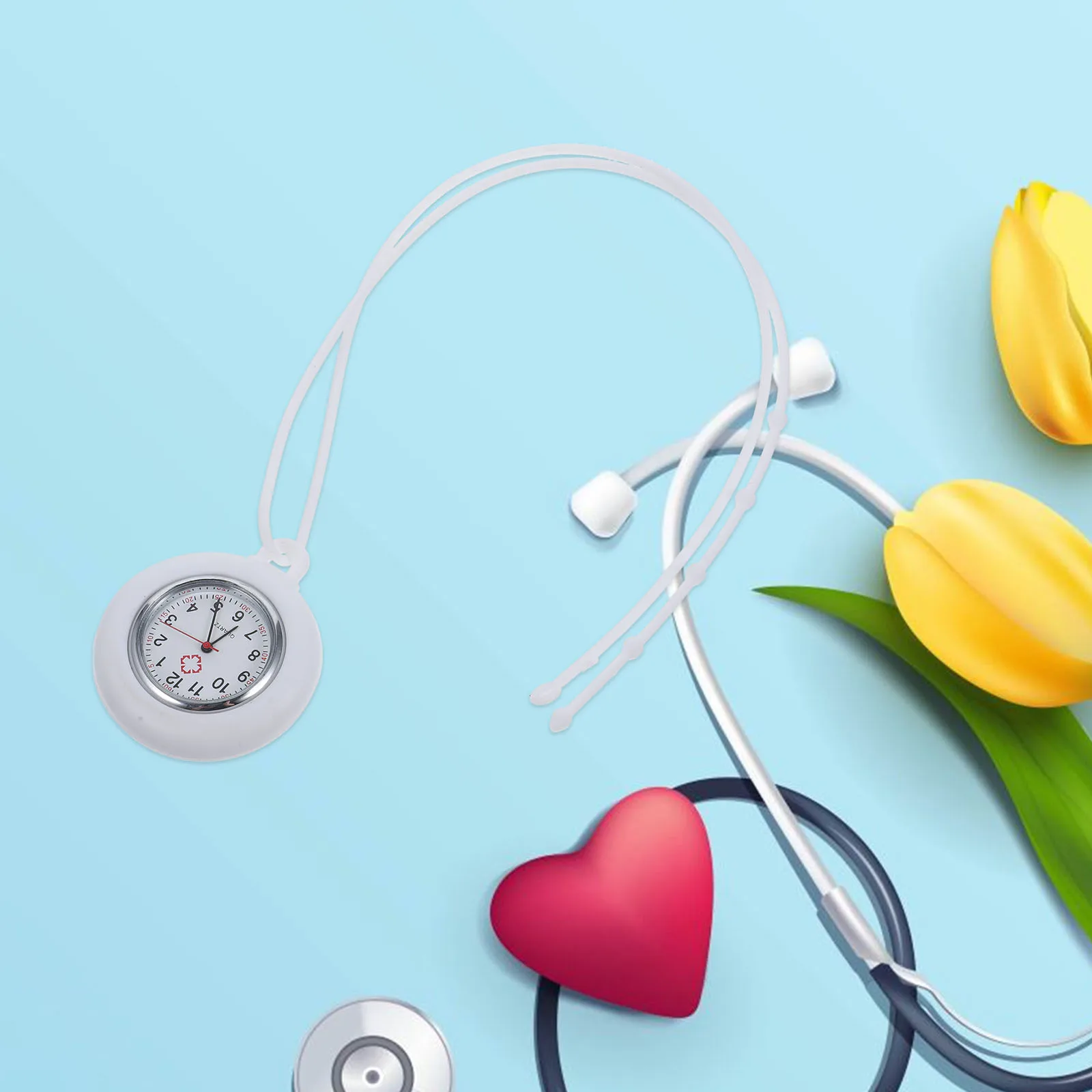 1pc orologio da infermiera in silicone orologio da tasca medico appeso durevole portatile design semplice decorazione regalo per medici (bianco)