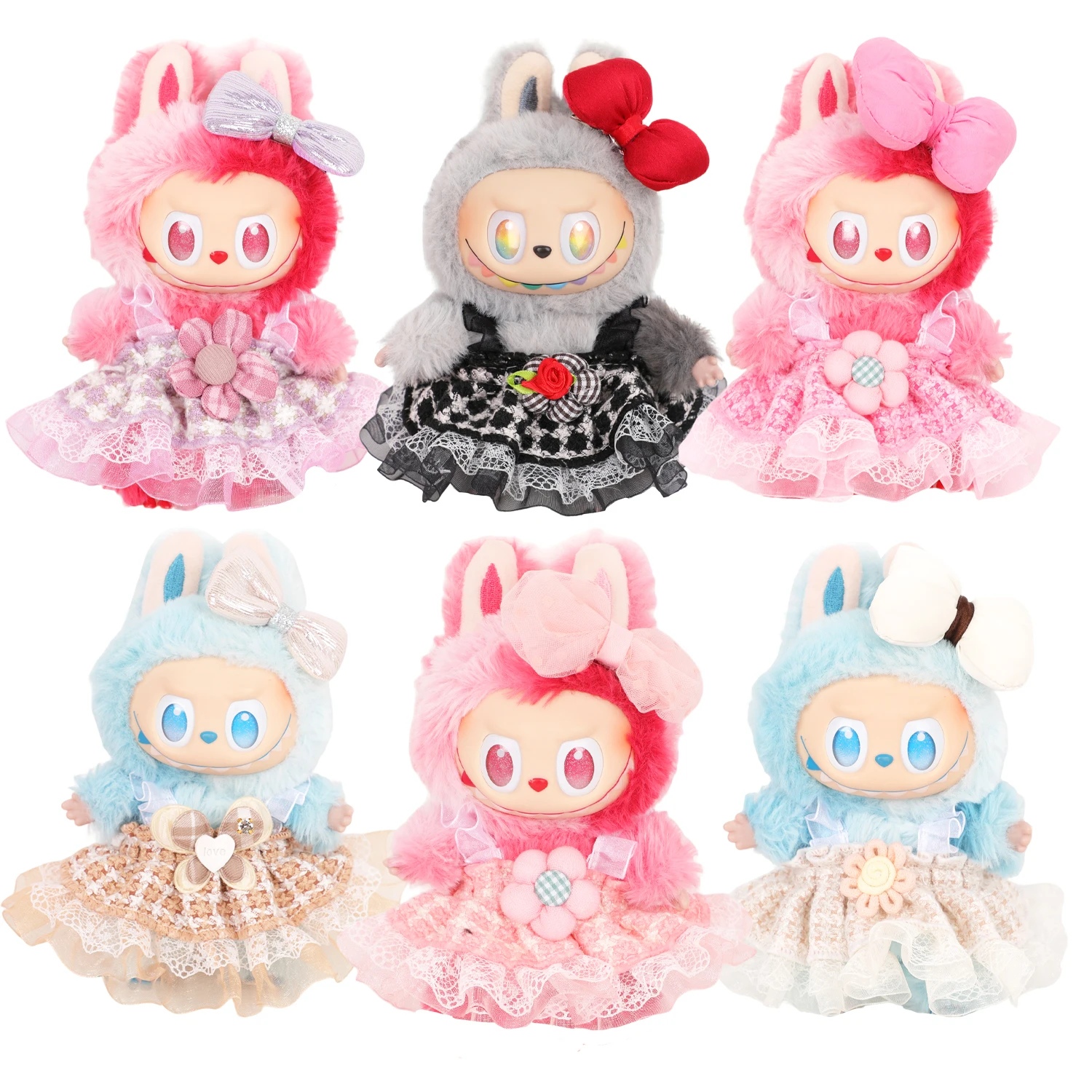 

Cute Chiffon Skirt For 17cm Labubu Dolls Sunflower Lace Dress+Bow Hairclip Clothse Suit For V1V2V3 Labubu Girl Dolls Cotton Toy