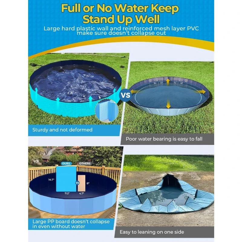 Pool for Dogs Cats and Kids Pet Puppy Bathing Tub Collapsible Jumbo Foldable Dog Pool, Hard Plastic Shell Portable Swimming