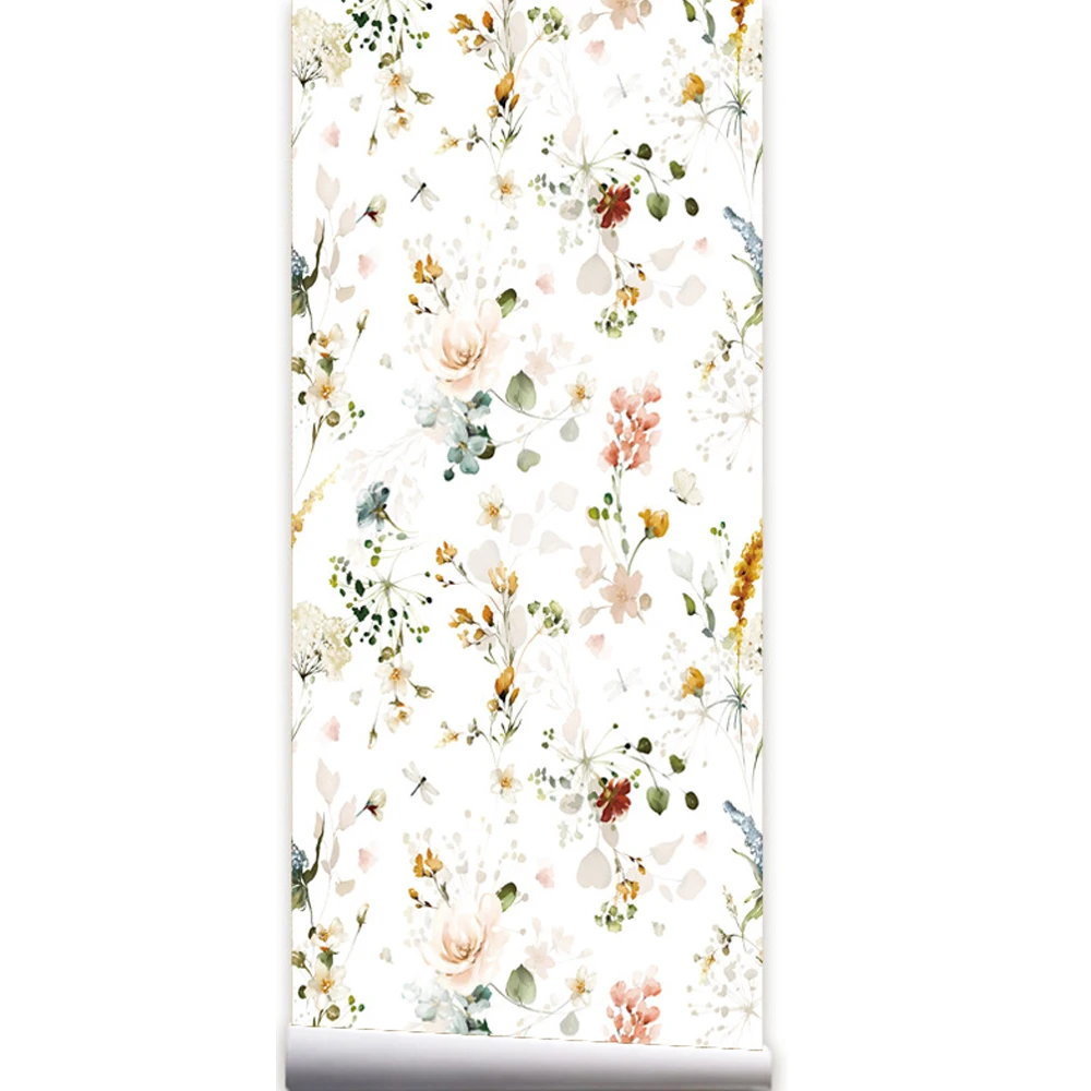 Pastrol Floral Self-Adhesive Wallpaper Peel and Stick Removable Watercolor Seamless Prepasted Wallpaper Wall Mural