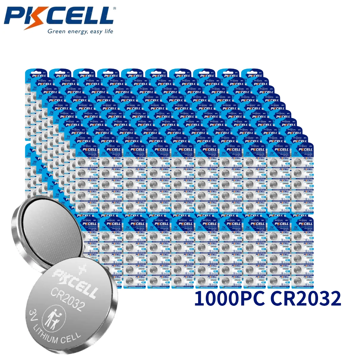 PKCELL 1000Counts CR2032 BR2032 DL2032 ECR2032 3V Button Batteries Cell Coin Lithium Battery for Watches Car Remote Key