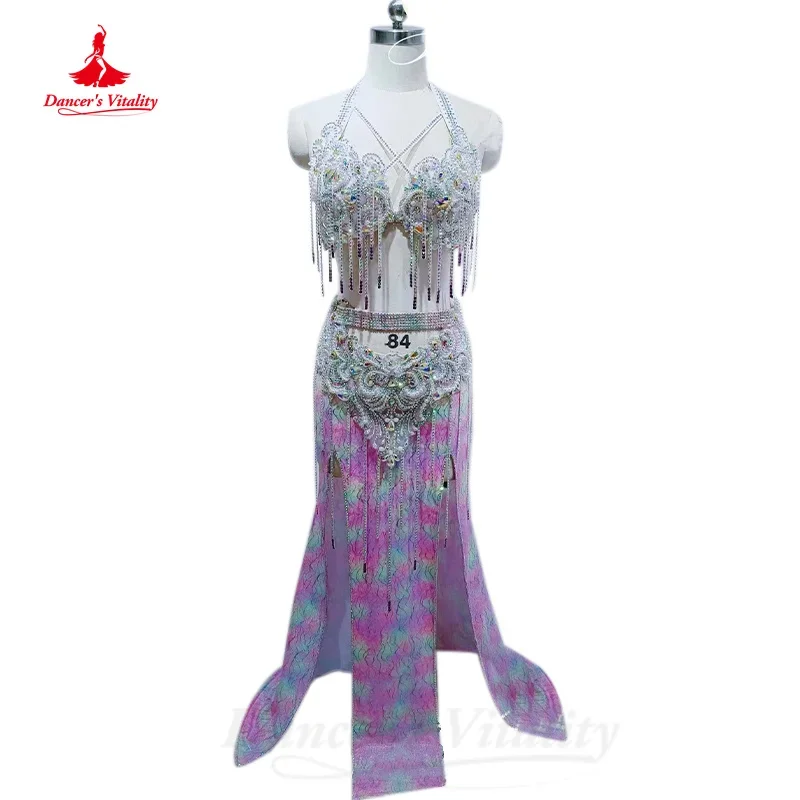 

Bellydance Costume Customized Senior AB Stones Bra+Luxury Split Long Skirt 2pcs Oriental Dance Professional Performance Clothing