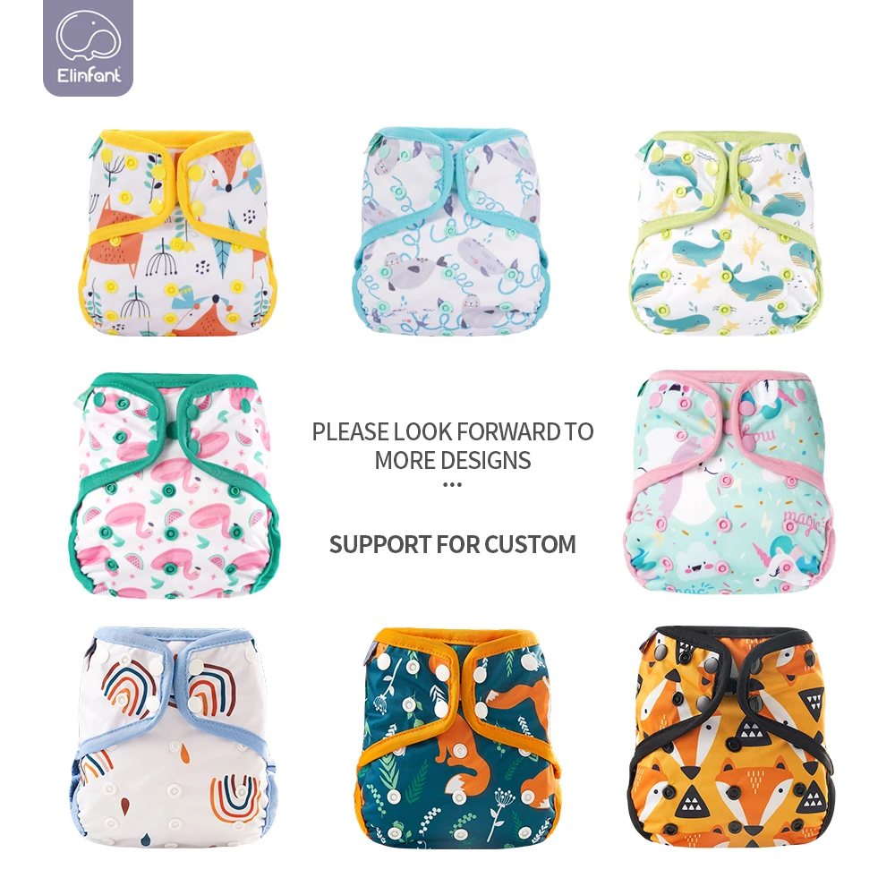 Elinfant-cubierta de pañal impermeable lavable, ajustable, reutilizable, estampado de moda para 3-15kg, pañal de tela para bebé