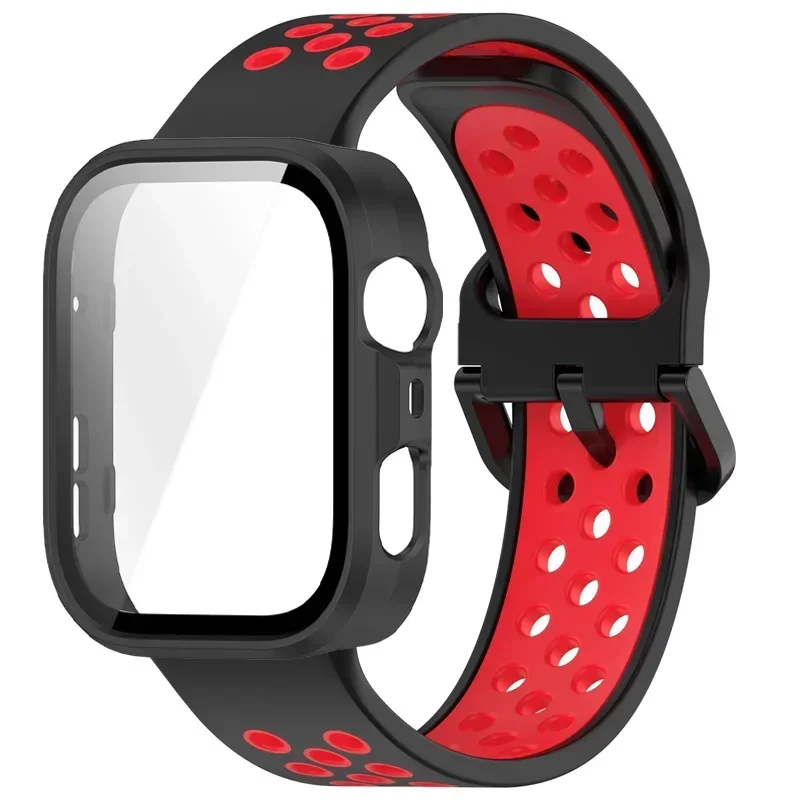 حزام سيليكون بلونين + حافظة فيلم معززة لساعة Huawei Watch Fit 3/4/4 Pro ملحقات من قطعتين لساعة Huawei Watch Fit 4 Pro