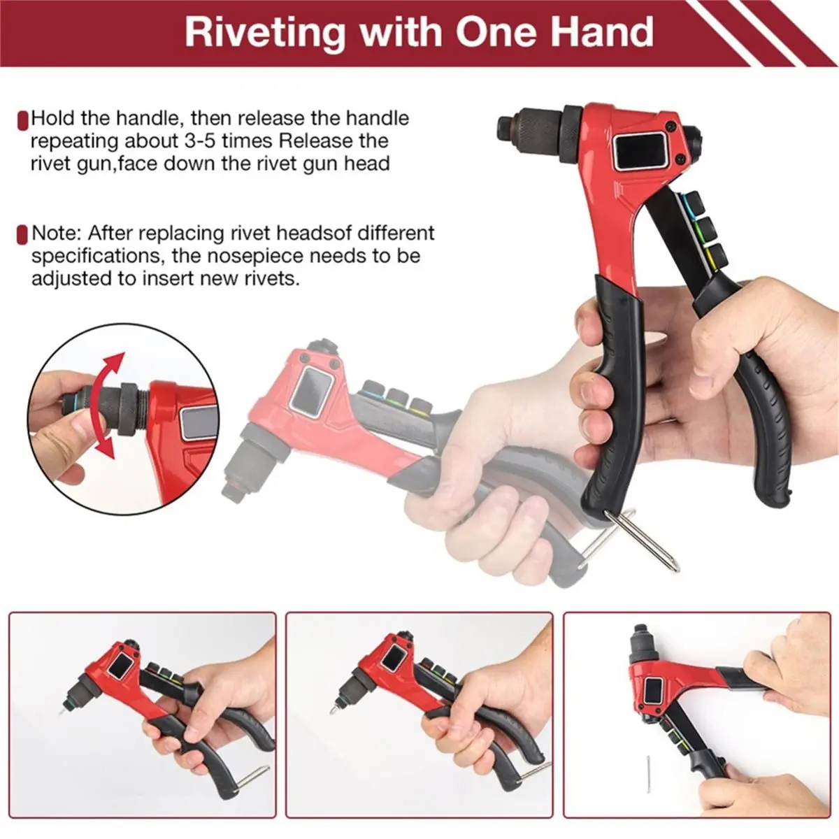 Manual Riveting Tool Set (Includes 4 Sizes of Blind Rivets) - A Manual Riveting Tool Kit for Home and Industrial Repairs