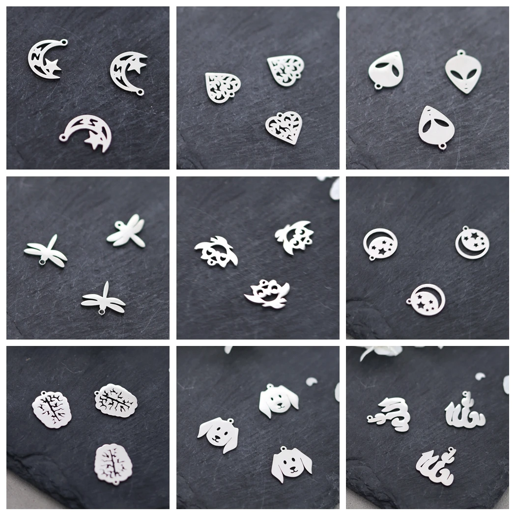 3pcs Star Moon UFO Alien Owl Fire Flame Family Flamingos Dog Charms Pendant Earring Bracelet DIY Necklace Jewelry Making