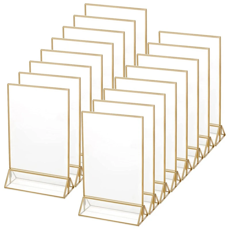 

18 Pcs Gold Sign Holder 5X7 Inch Acrylic Double-Sided Desktop Display Stand Wedding Table Digital Stand Table Sign Rack