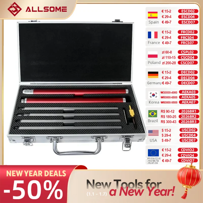 

ALLSOME Wood Turning Tool Woodworking Lathe Chisel Set Carbide Insert Cutter Stainless Steel Bar Aluminum Storage Box HT2962