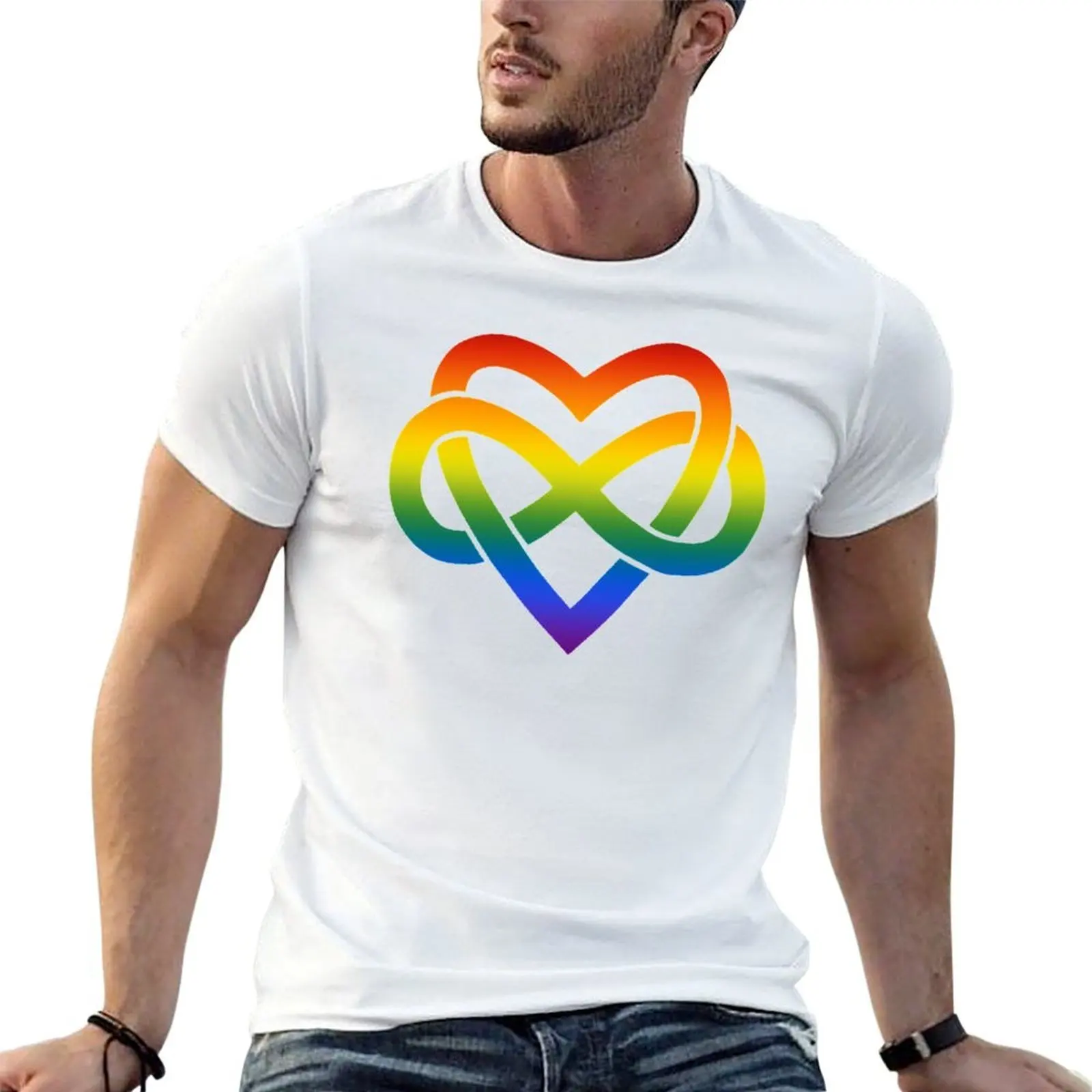 

Rainbow men (white) Polyamory custom man for t shirt T-Shirt shirts print t g t Inifinity man cotton Heart shirt