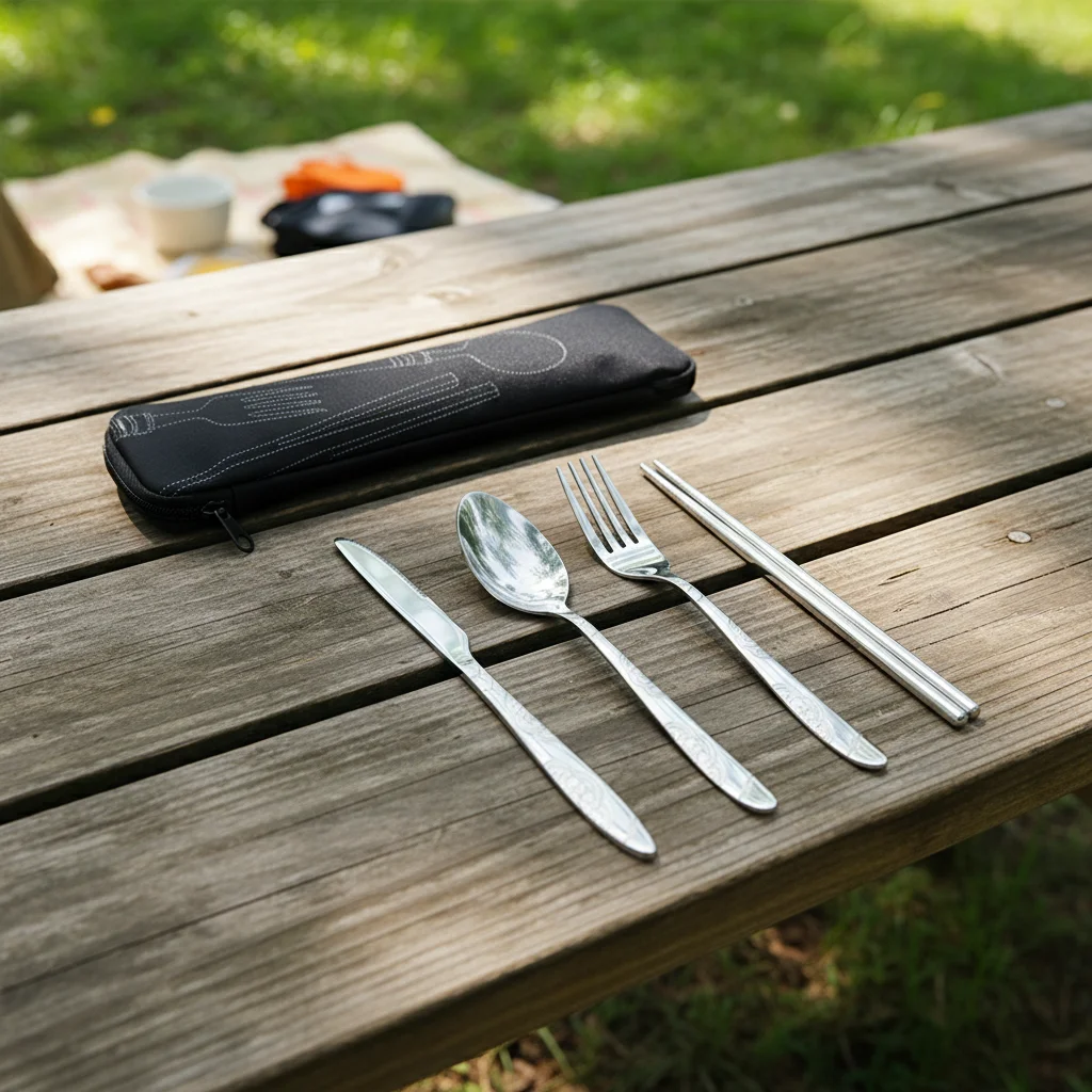 

Stainless Steel Cutlery Set 4 Pieces Knife Fork Spoon Chopsticks Portable Outdoor Use