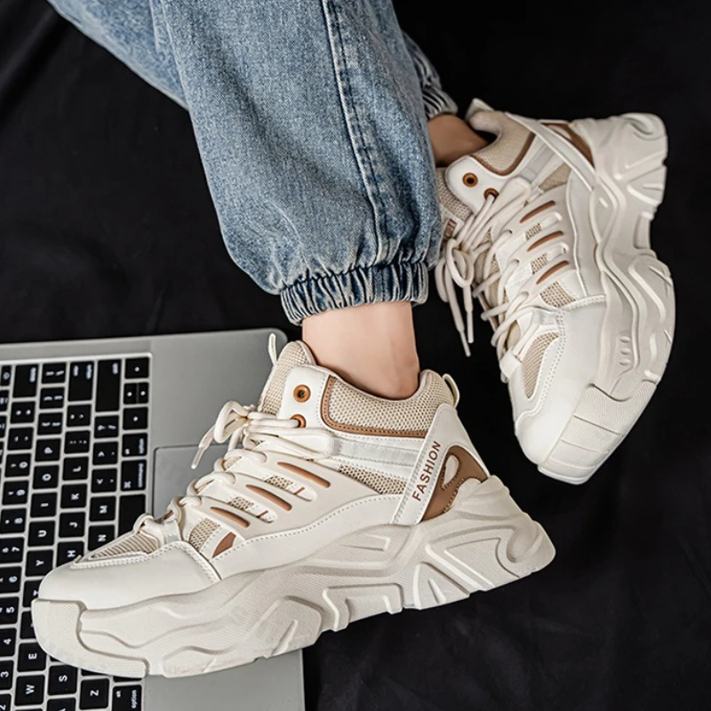 

Осенние мужские дышащие кроссовки, новинка 2025 года, трендовые нескользящие кроссовки, увеличивающие рост, удобная повседневная вулканизированная обувь на шнуровке