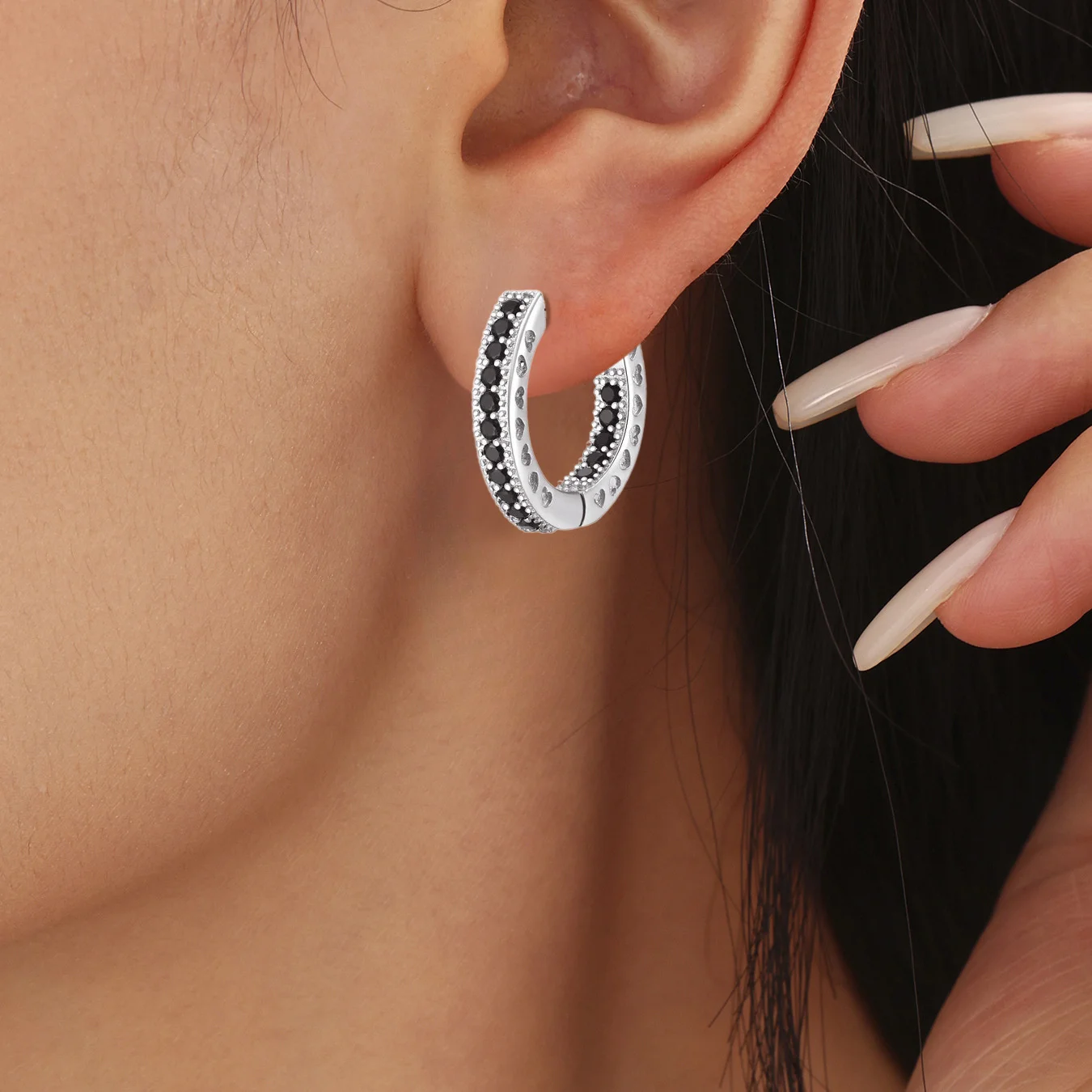 Black Awn 2026 New Hoop Earrings for Women Classic Silver Color Trendy Spinel Engagement Fashion Jewelry I262