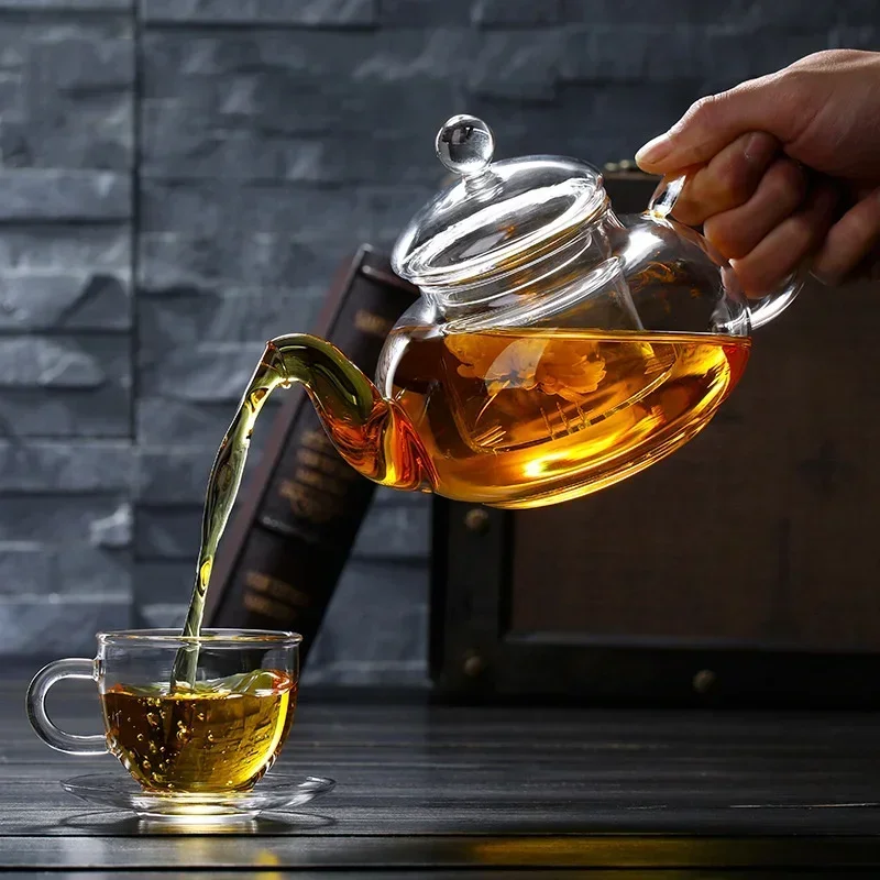 400ml-1000ml High Borosilicate Glass Flower Tea Pot Filterable Heat-resistant Thickened Glass Tea Pot Home Office Glass Teaware