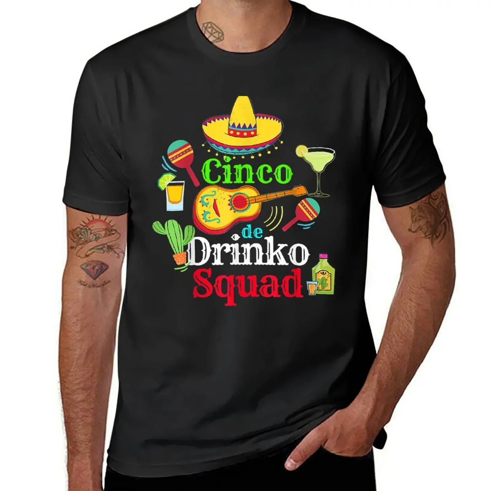 CoCinco Drinko Squad Drinking Party Fiesta Funny (3) T-Shirt graphic shirts baggy shirts Men's cotton t-shirt