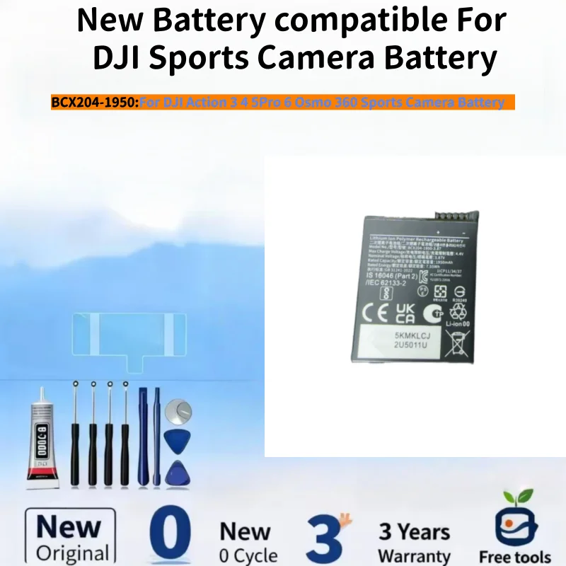 New Battery Compatible For DJI Action 3 4 5Pro 6 Osmo 360 Sports Camera Battery BCX204-1950-3.87 1950mAh Batteries + Free Tools