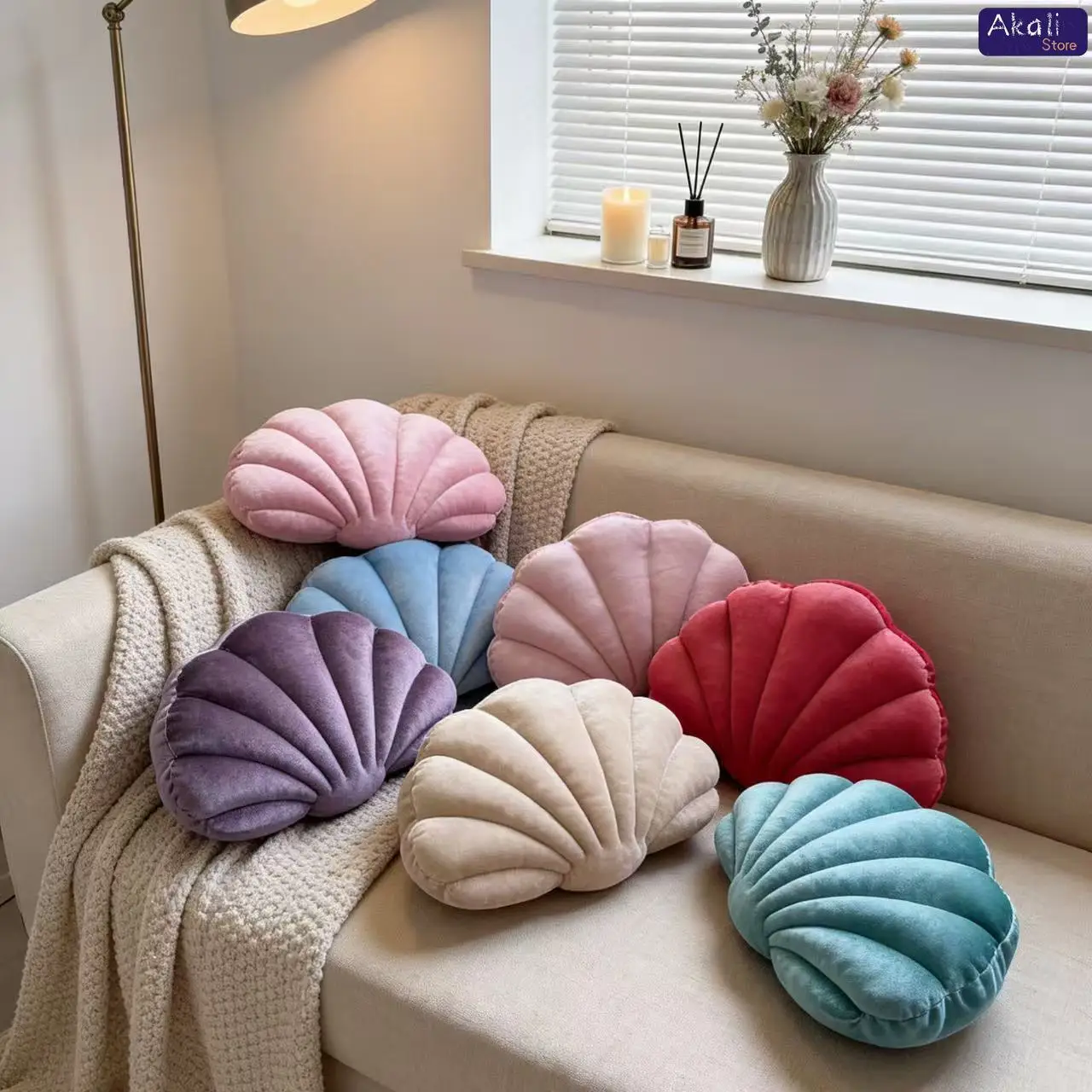 Plush Velvet Shell Cushion Pillow Soft Decorative Throw Pillow for Sofa Chair Bed Living Room Bedroom Boho Home Decor