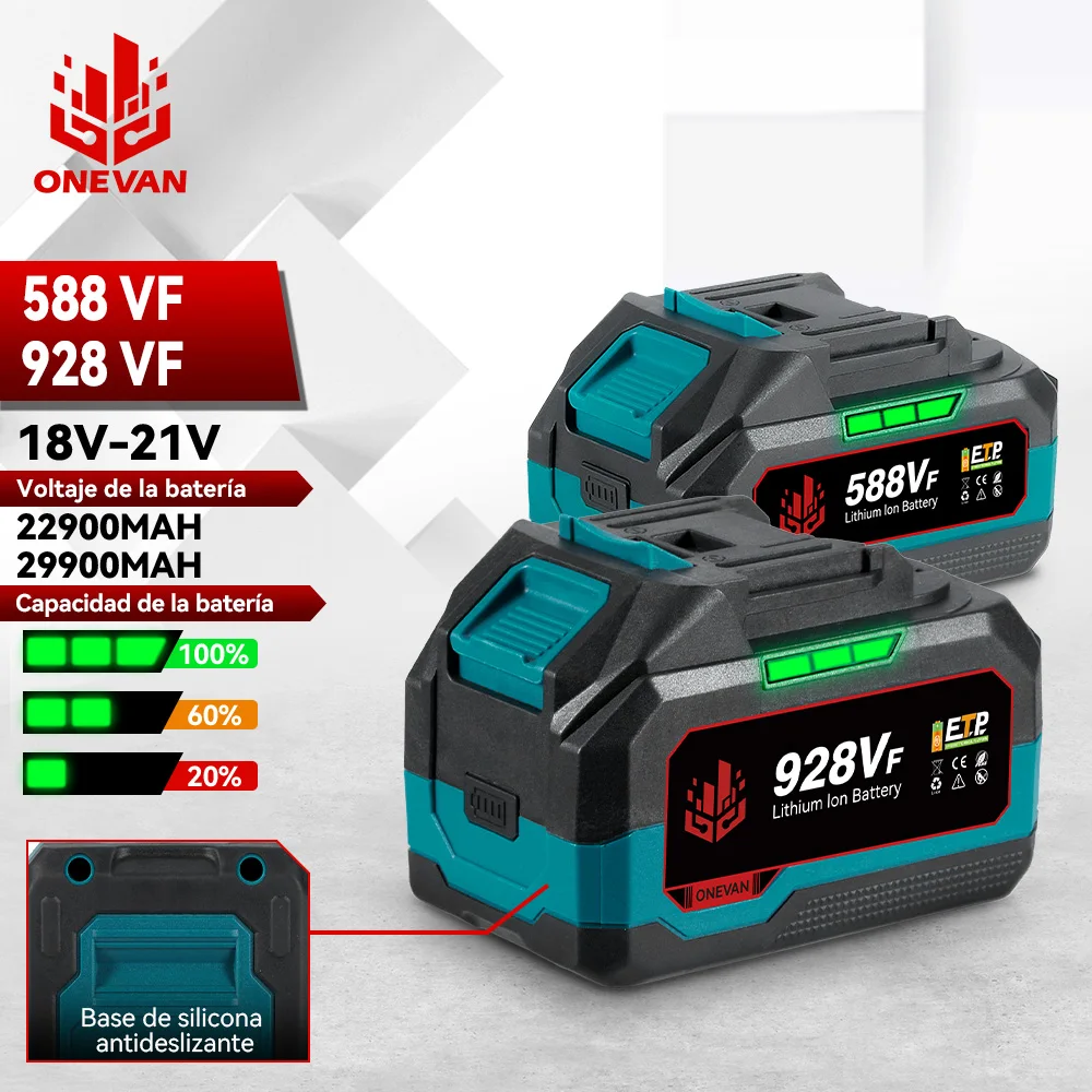 ONEVAN 21V batería de litio 928VF 29900mAh 588VF 22900mAh indicador de capacidad herramienta eléctrica recargable para Makita 18V Pin de batería