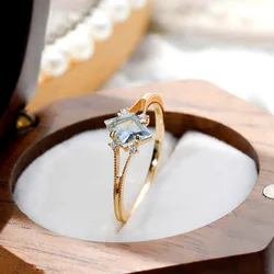 LAMOON Elegant Engagement Wedding Ring Rhomboid Natrual Topaz Ring For Women 925 Sterling Silver Gold Plated Fine Jewelry Gift