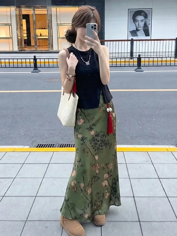 

Новая женская легкая юбка с принтом в китайском национальном стиле для весны и лета, топ в китайском национальном стиле...