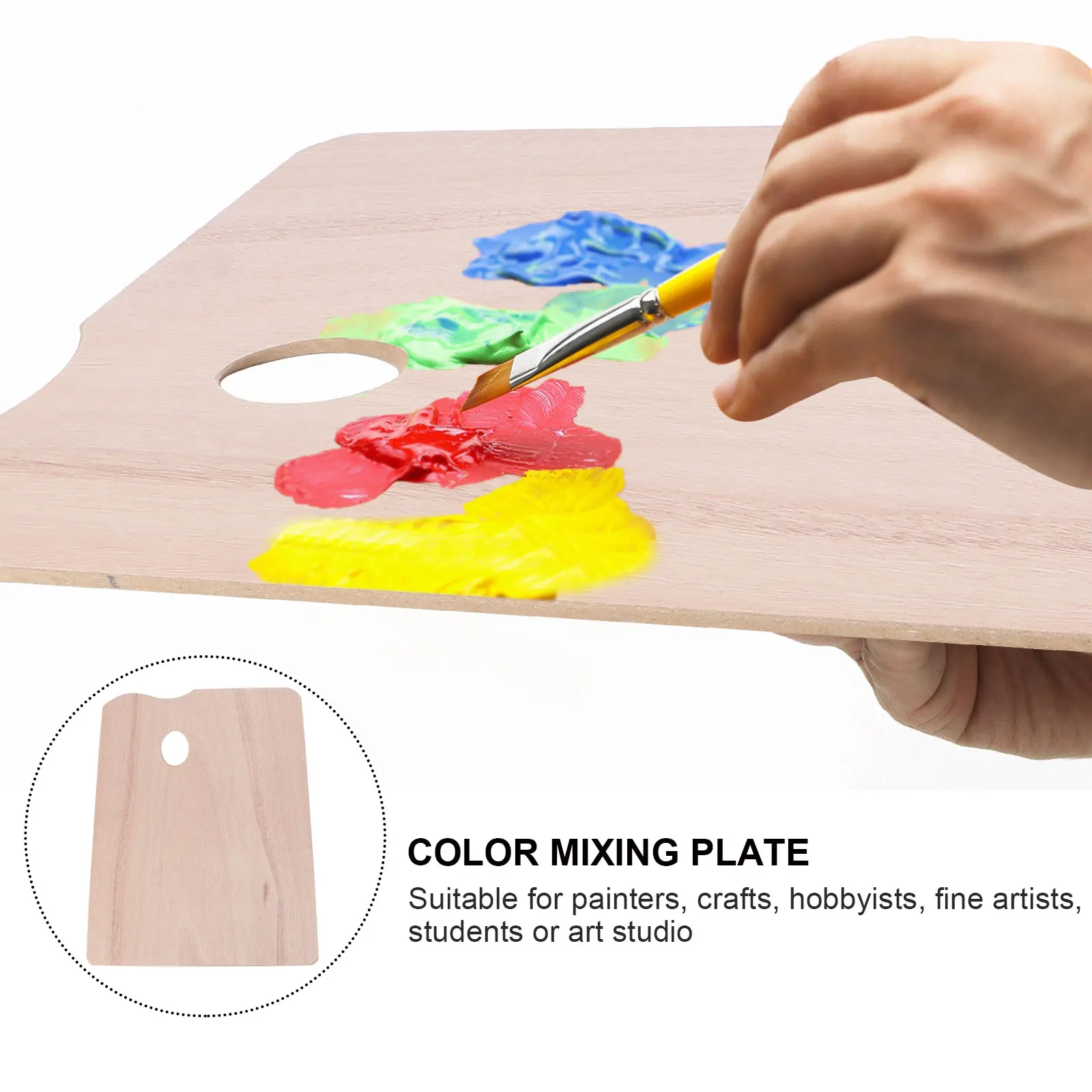 

1pc Wooden Color Mixing Palette Square Light Sturdy Art Paint Board For Acrylic Watercolor Oil Painting Fish Grip Practical