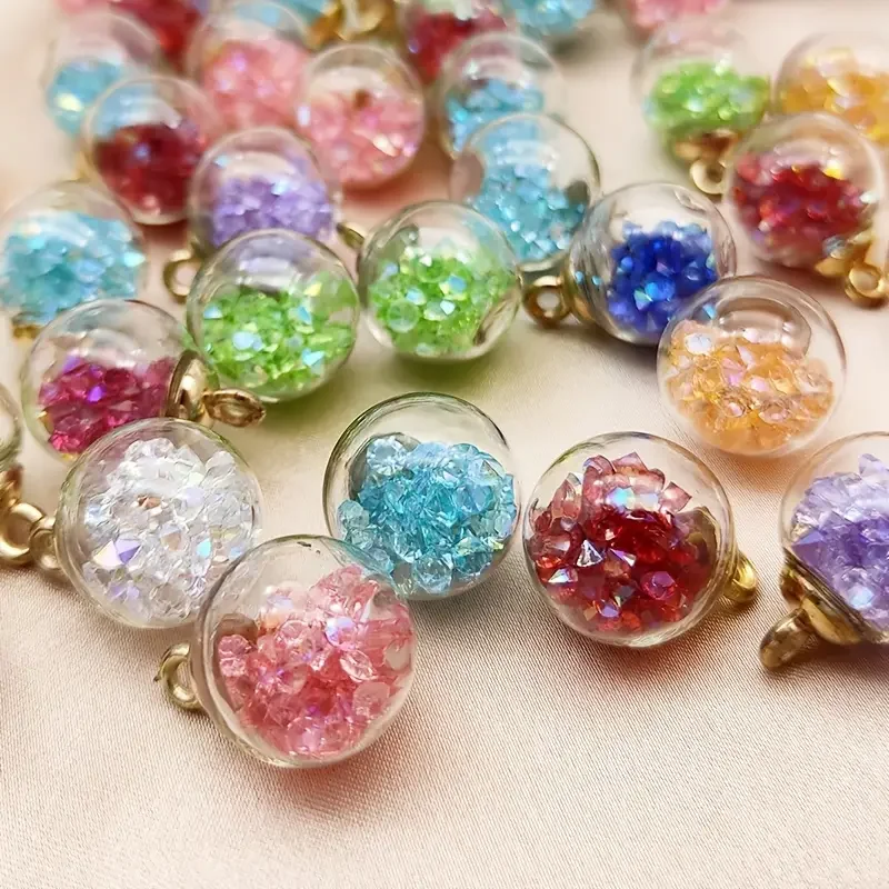 

40pcs/pack 1.6*2.1cm Transparent Glass Ball Pendant DIY Handmade Jewelry Accessories Mixed Color Artificial Diamond Glass Ball