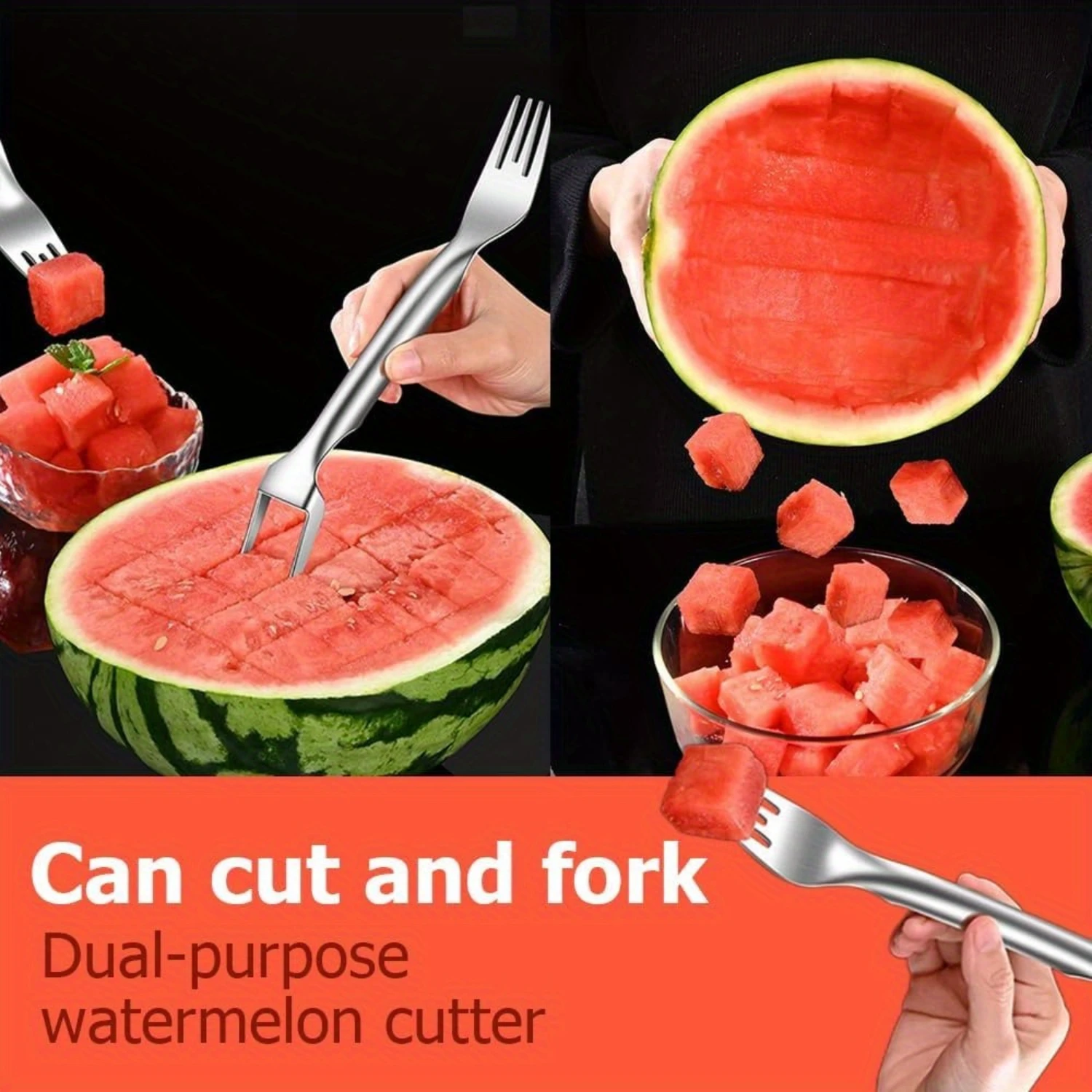 Stainless Steel Fruit Cutter, Portable Watermelon Cutter Slicer Tool Melon Cube Cutter, Watermelon Windmill Fork Slicer Cutter f