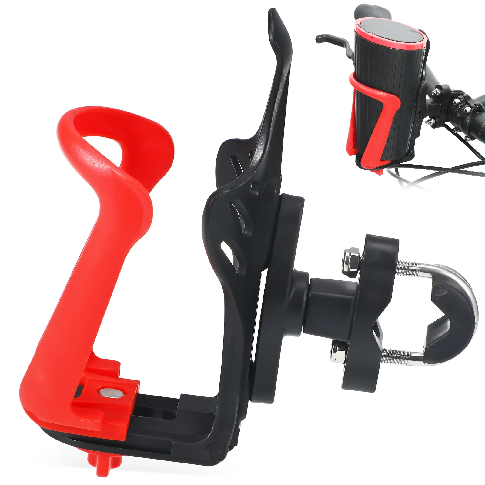 

1pcs Motorcycle Bicycle Water Cup Holder Red -U Type PU Universal Fit Adjustable Clamp Stable Mount Bracket Easy Install Bike