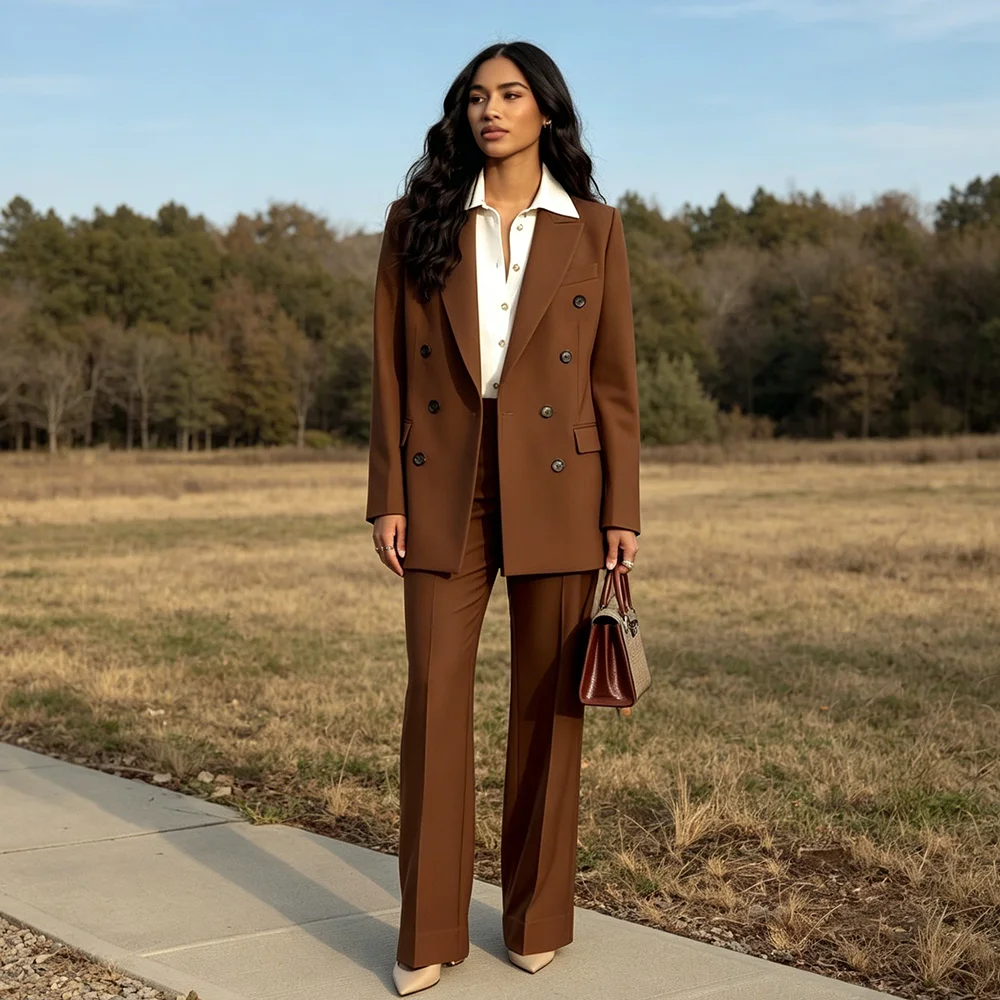 

Luxury Double Breasted Women Pants Suits Smart Casual 2 Pieces Sets Office Female Fashion Trousers Customized Jacket+Pants