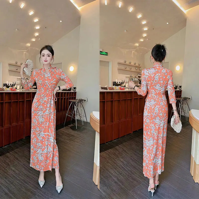 Fashionable and elegant printed design dress with exclusive style, noble and slimming women's clothing, high-qualit #166 c2-43