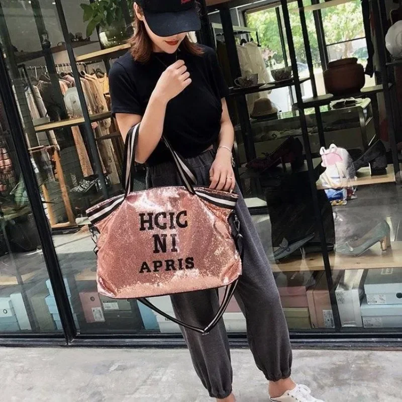 Go Out Travel Bag Women's Crossbody Shoulder New Large Capacity Lightweight Sequin Tote Bag for Short Trips Out Duffel Handbags