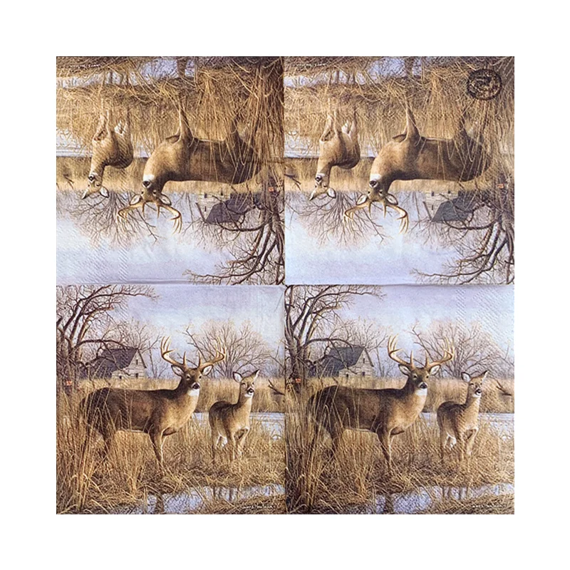 20Pcs/Bag Vintage Wild Elk Decoupage Paper Napkins Animal Paper Tissues for Party Tableware Wedding Xmas Supplies 25x25cm New