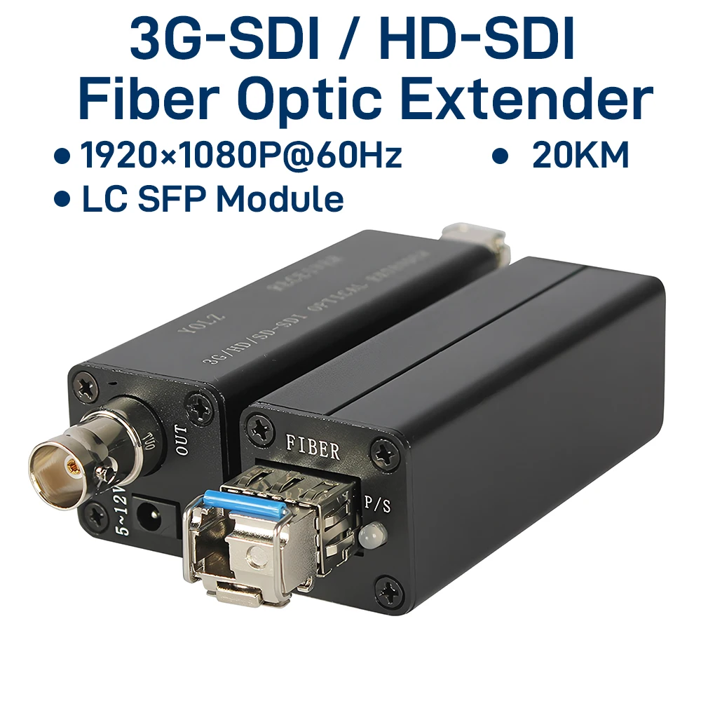 Mini 3G/HD-SDI to Fiber Optic Converter Extender 1080p60 SDI Transmitter Receiver over LC Single-mode Fiber 20KM